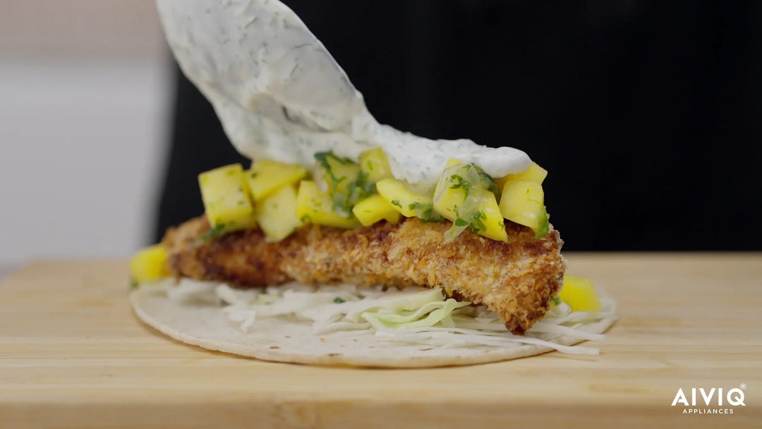 Fish tacos med mangosallad och örtkräm (Premio Dual Airfryer)