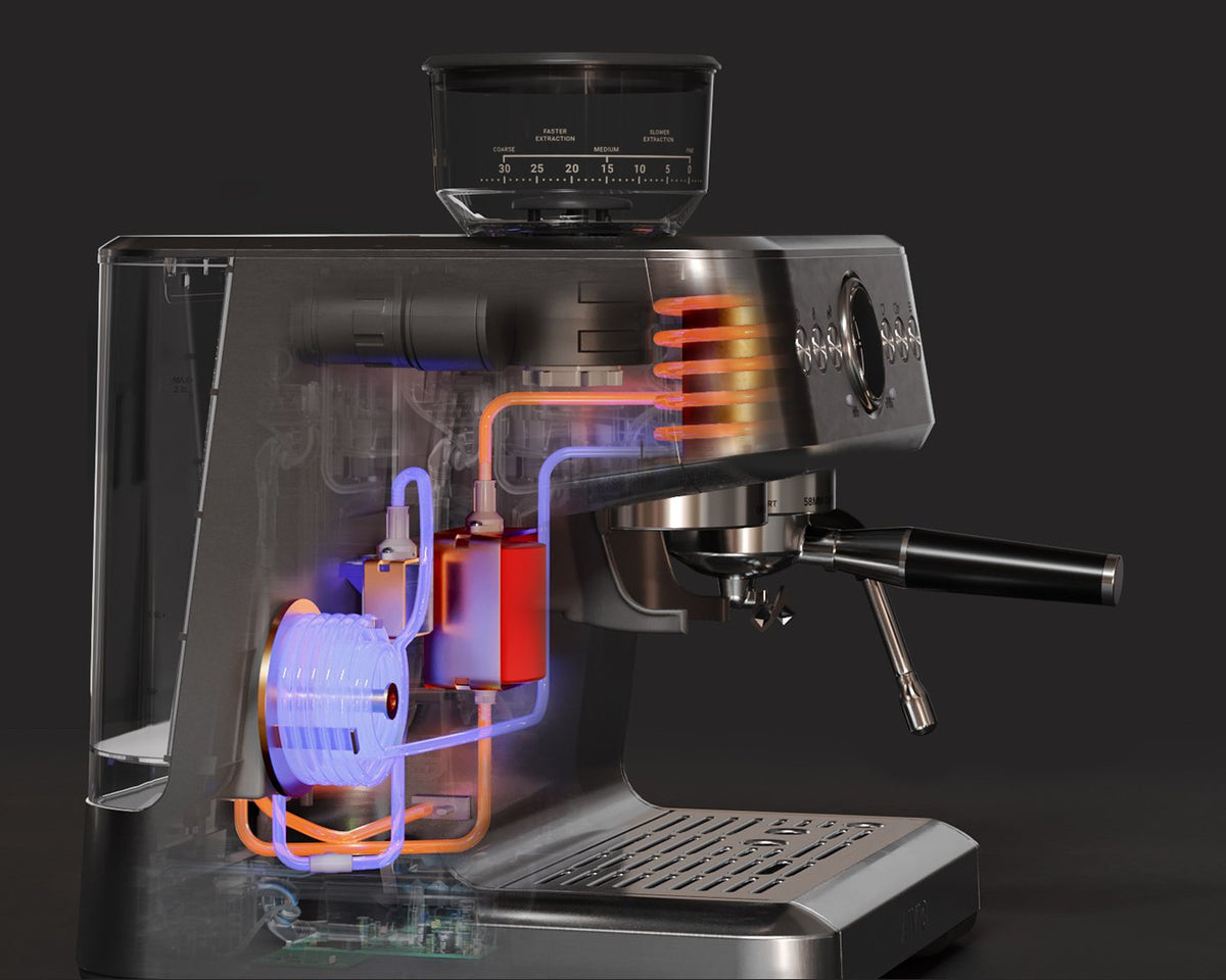 Aspire Brew sedd genom höljet med vattnets väg och 5 numrerade delar